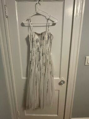 Cache Ivory Strap Dress with Black Script Accent